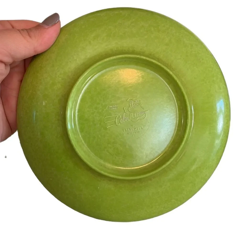 Melmac Color Flyte by Branchell Cup Saucer Bowl Small Plate Green Vintage